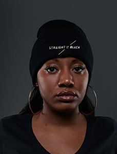 Straight Up Black Embroidered Beanie